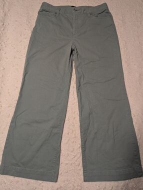 Lands' End High Rise 5 Pocket Wide Leg Chino Pants Sage Green sz 12 Petite